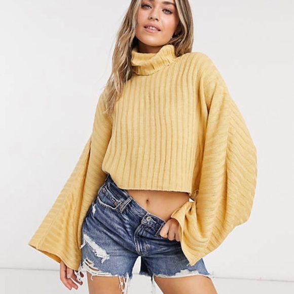 SNDYS Sweaters - SNDYS Corey Ribbed Roll-Neck Cropped Knit Sweater in Mango  Size S